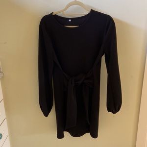 black long sleeve dress with tie